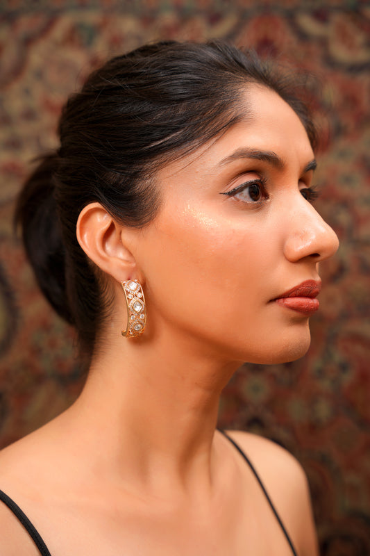 22K Gold Finish Moissanite Polki and American Diamond Wide Hoop Earrings — Contemporary Heritage