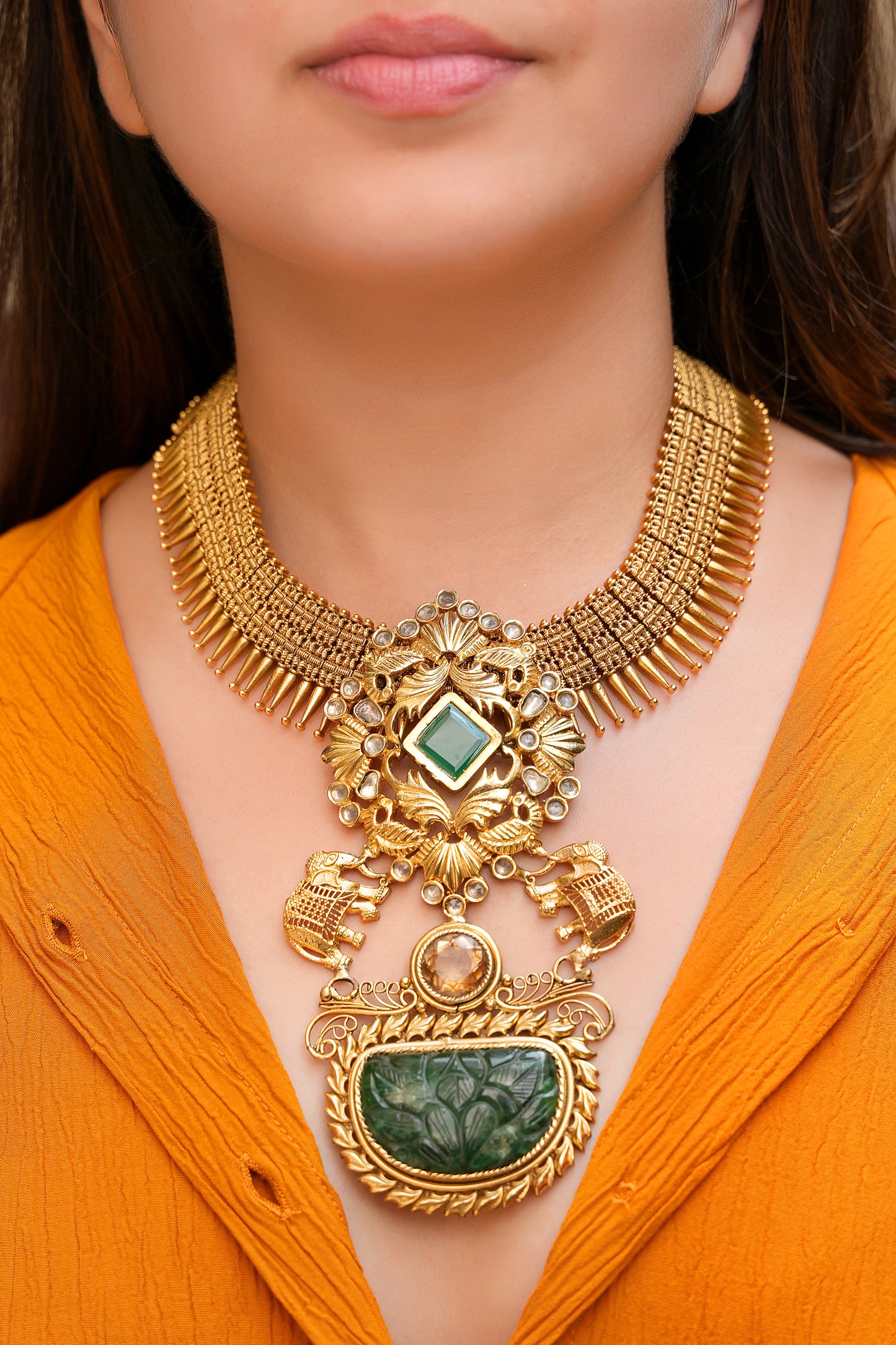 Imperial Gaja Mulla Mottu Hasli – Master-Carved Lotus & Spiked Antique Gold Statement Collar