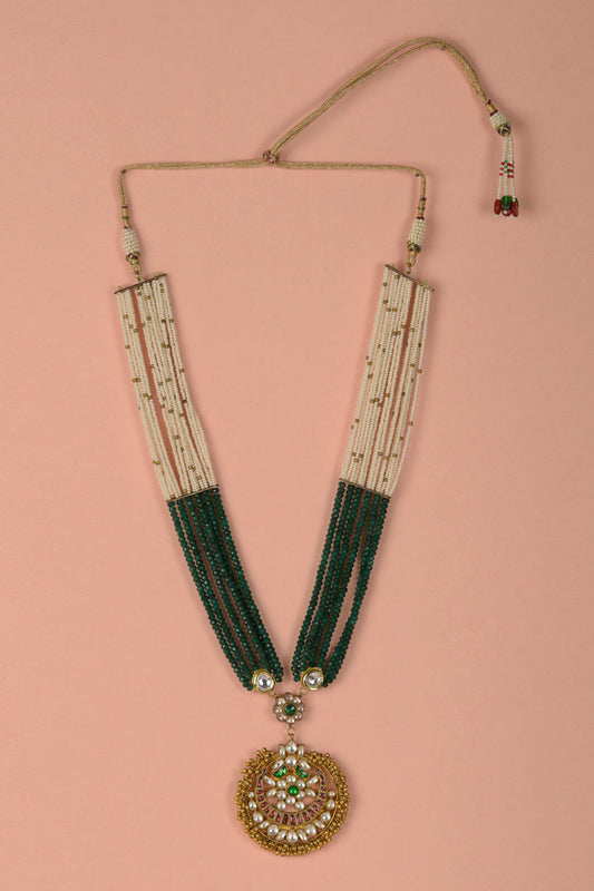 The Chand-Vana Empress — 22kt Gold-Plated Pachi Kundan & Emerald-Hued Rani Haar