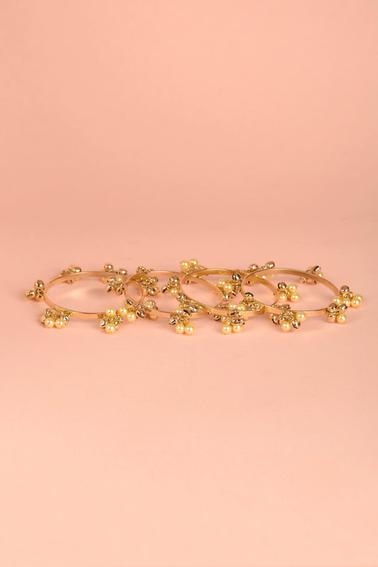 Dhvani Ghughroo Bangle | 22kt Gold-Plated Minimalist Chime Bangle with Pearls (Set of 4)