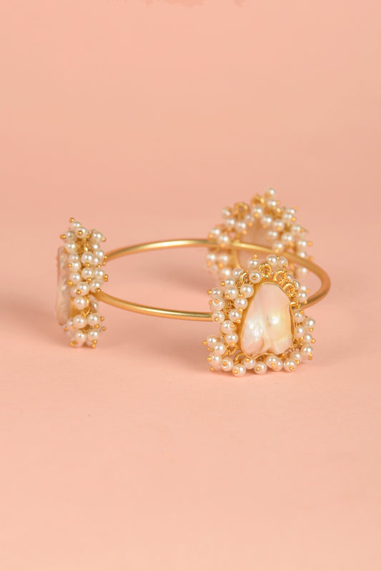 Soma Moon-Glow Bangle | 22kt Gold-Plated Baroque & Mother of Pearl with Seed Pearl Clusters