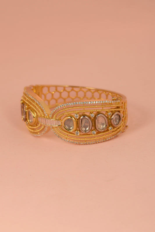 Nura Radiance Cuff | Hand-Carved Polki & Baguette-cut Zirconia Bracelet