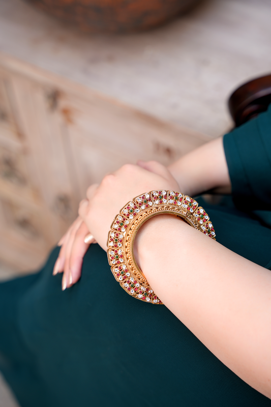 Heirloom Nakashi Mosaic – Ruby & Emerald Polki Navratan Kada