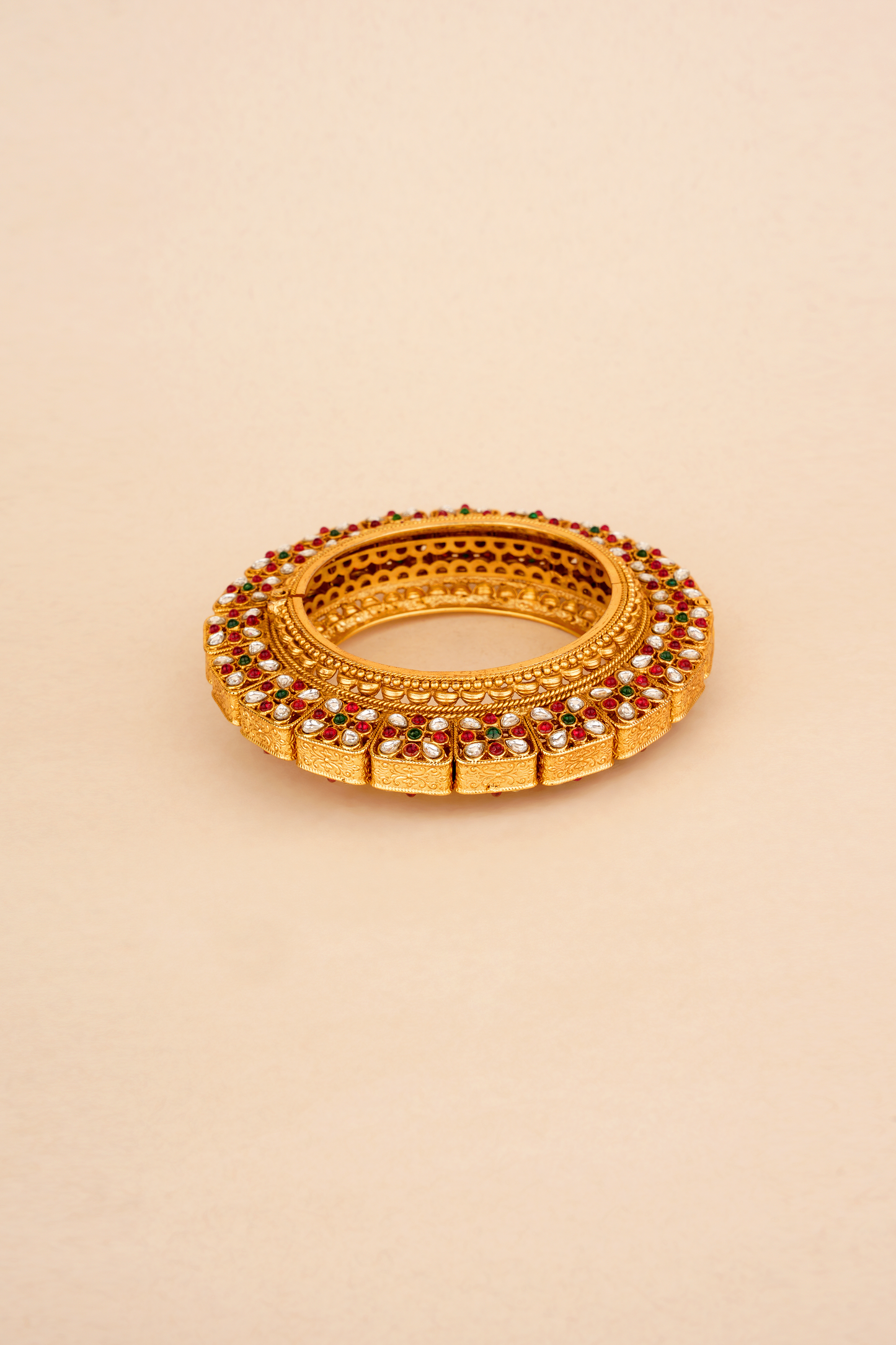 Heirloom Nakashi Mosaic – Ruby & Emerald Polki Navratan Kada