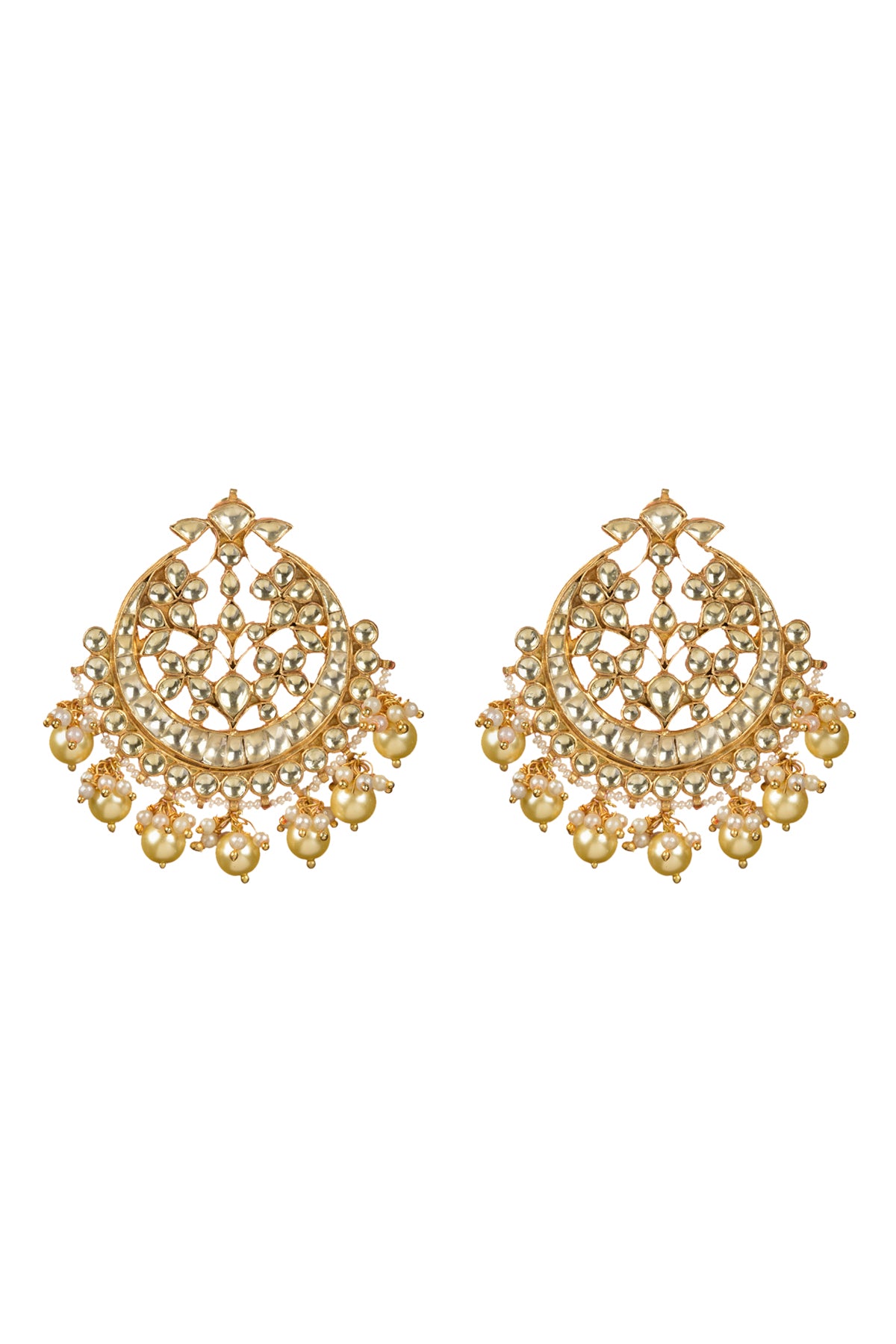 Aria Celestial Chandbali | Handcrafted 22kt Gold-Plated Kundan & Pearl Earrings