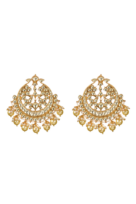 Aria Celestial Chandbali | Handcrafted 22kt Gold-Plated Kundan & Pearl Earrings