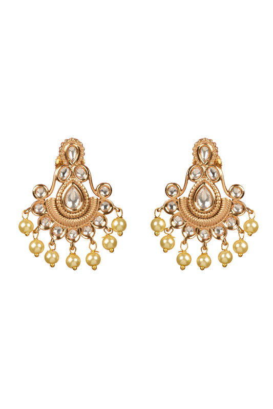 Ujjwala Mukta Chandbali | 22kt Matte-Gold Polki & Citrine-Hued Pearl Drop Earrings
