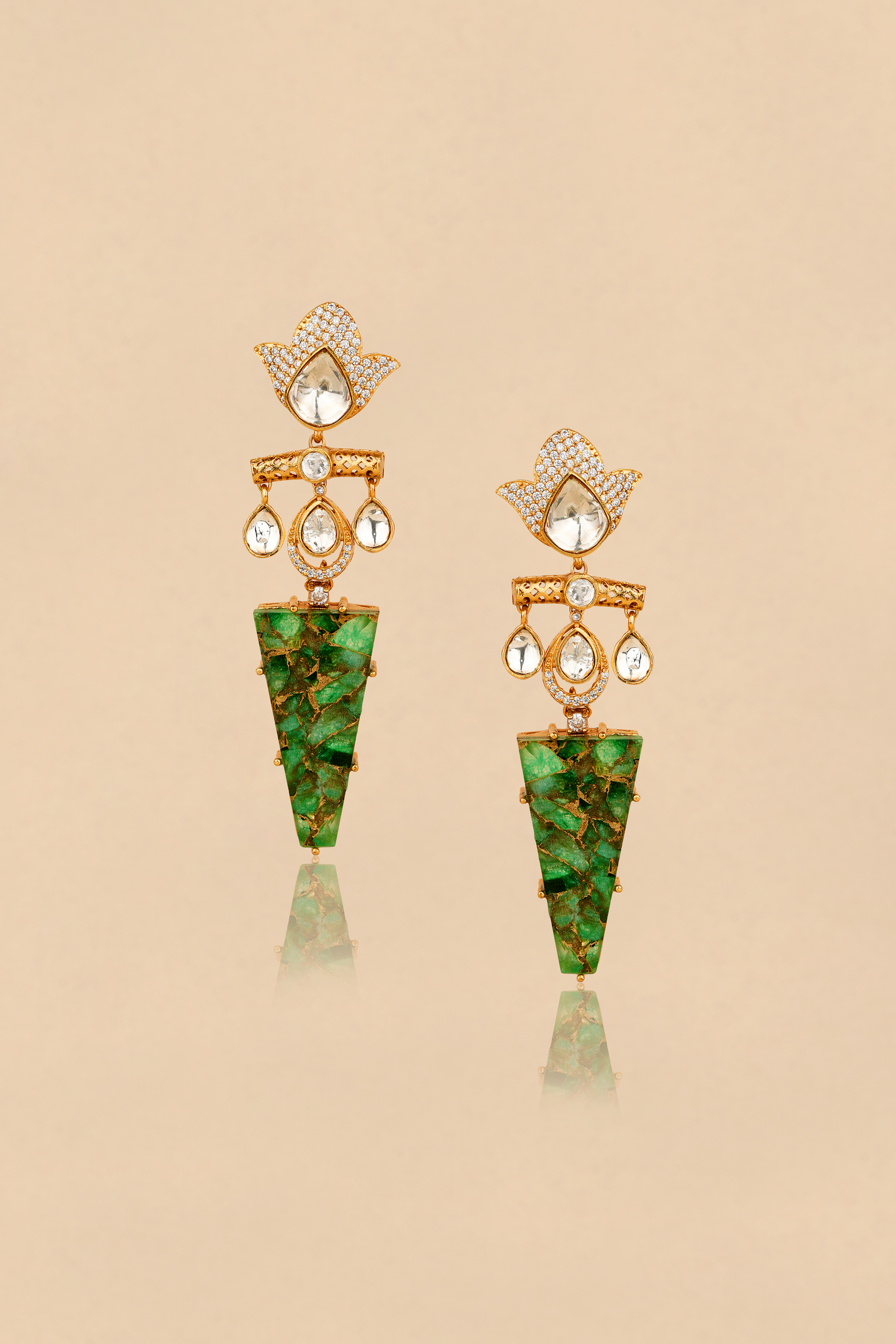 Imperial Verdant Monolith – Sculptural Kundan Polki & Raw Emerald Geometric Danglers