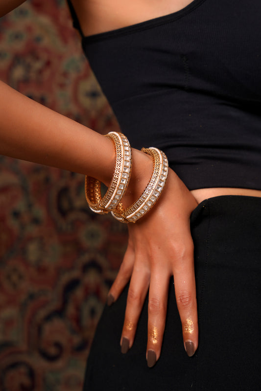 Moissanite Polki Kundan Gold-Finish Bridal Bangle (Set of 2) — Mughal Heritage