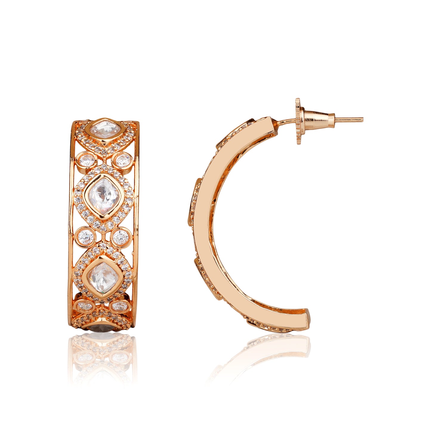 22K Gold Finish Moissanite Polki and American Diamond Wide Hoop Earrings — Contemporary Heritage