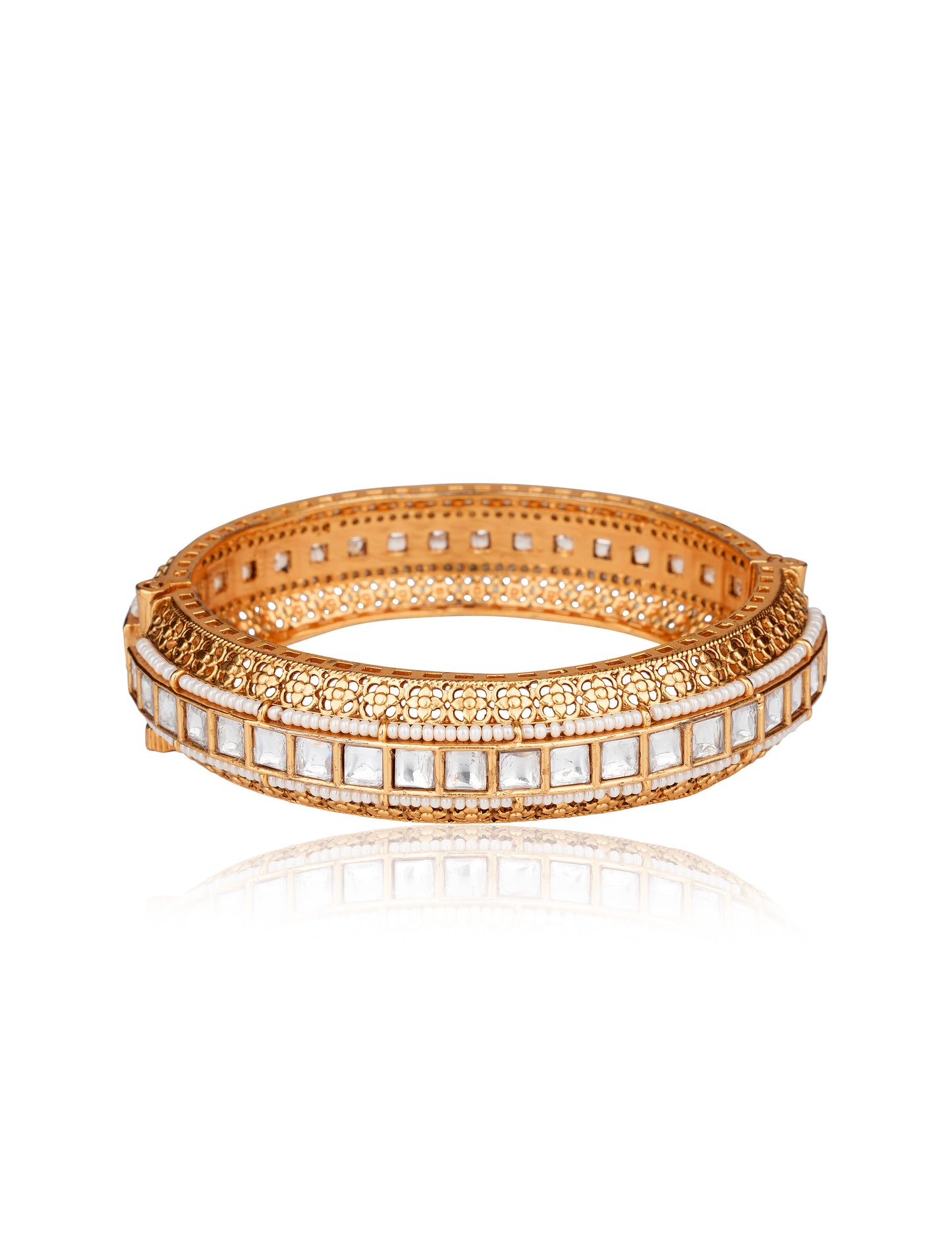 Moissanite Polki Kundan Gold-Finish Bridal Bangle (Set of 2) — Mughal Heritage