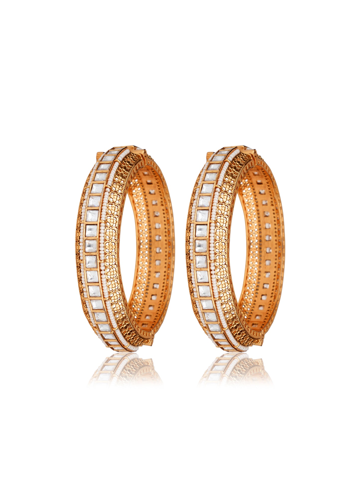 Moissanite Polki Kundan Gold-Finish Bridal Bangle (Set of 2) — Mughal Heritage