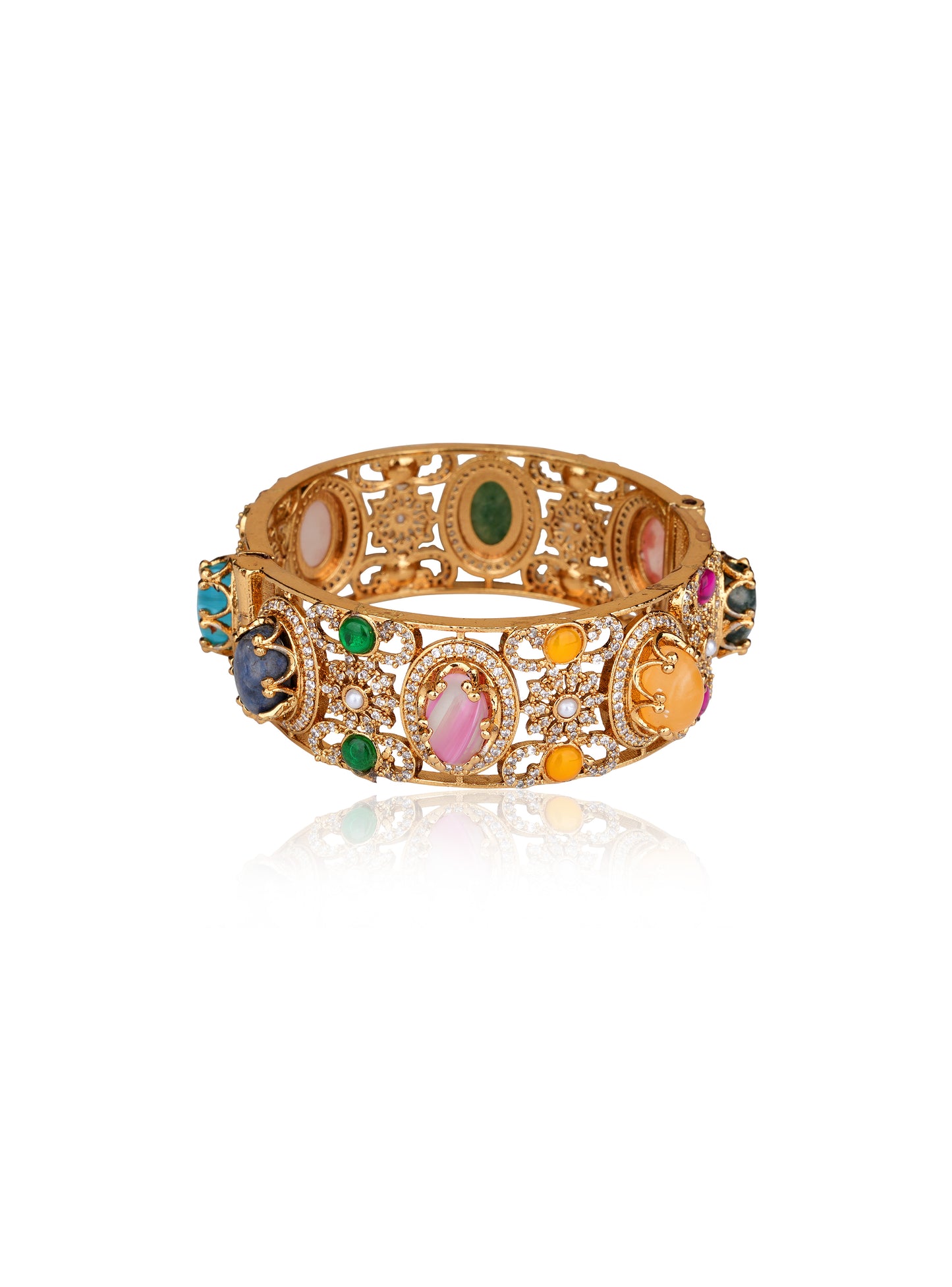 Multistone Jadau Kada Bangles in 22 Karat Gold Plating (Set of 2) — Maximalist Heritage
