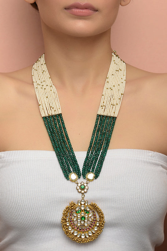 The Chand-Vana Empress — 22kt Gold-Plated Pachi Kundan & Emerald-Hued Rani Haar