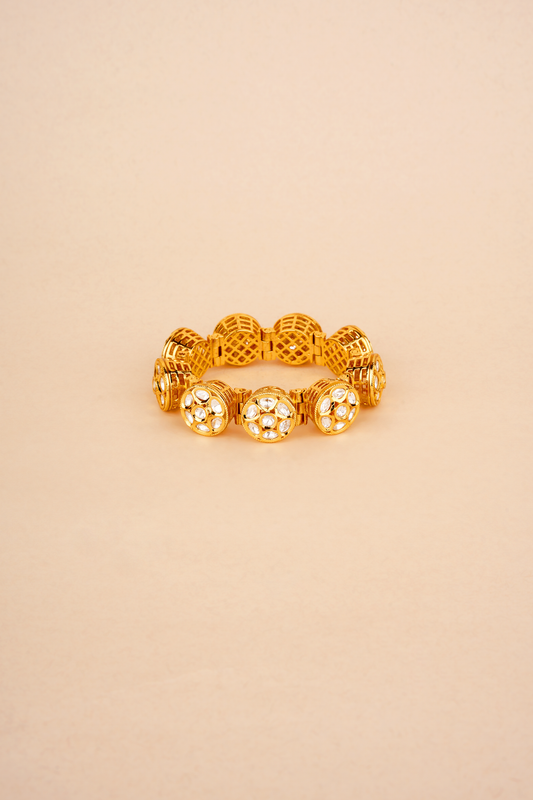 The Polki Cadence - Articulated 22kt Gold-Plated Jali & Segmented Karigari Bracelet