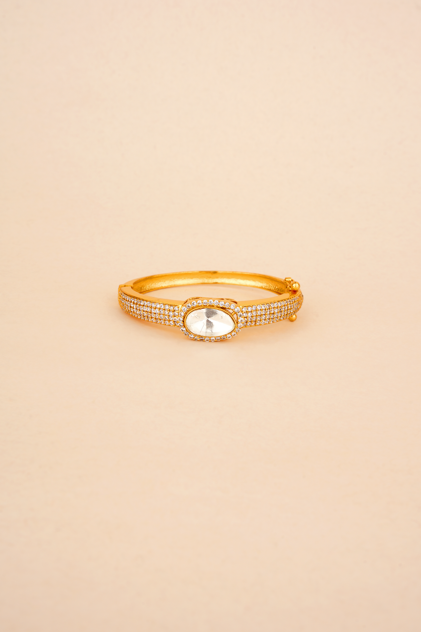 The Polki Core Cuff - Handcrafted 22kt Gold Plated Triple-Pavé Architectural Kada