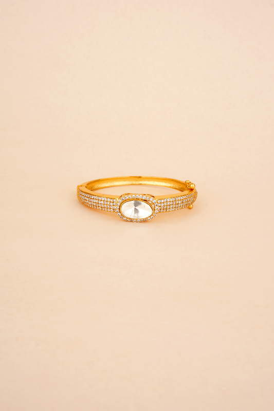The Polki Core Cuff - Handcrafted 22kt Gold Plated Triple-Pavé Architectural Kada