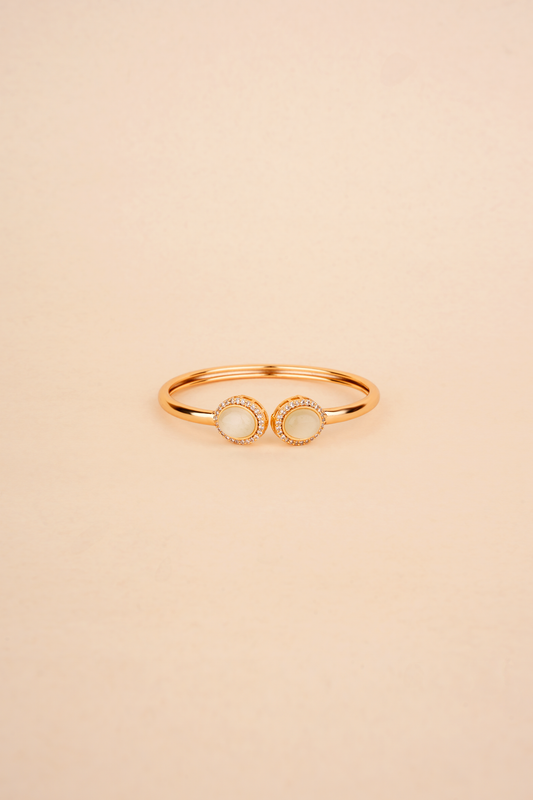 Heirloom Moonlit Aura – Dual Moonstone & Polki Open-Wrap Cuff Kada