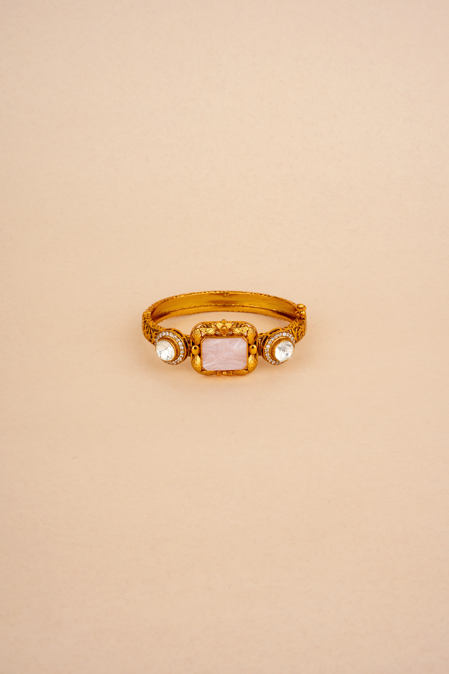 Heirloom Gulaabi Trinity – Rose Quartz & Polki Nakashi Kada