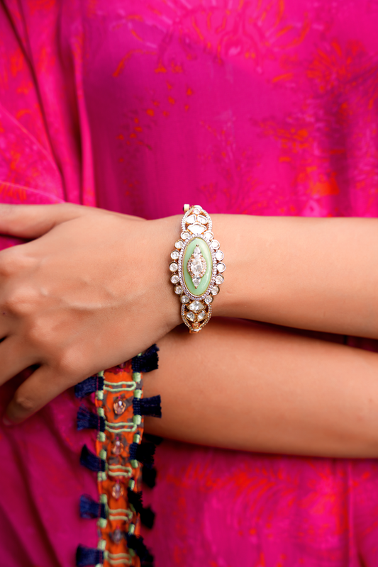 The Spring Mint and Polki Marquise Architectural Bracelet Kada