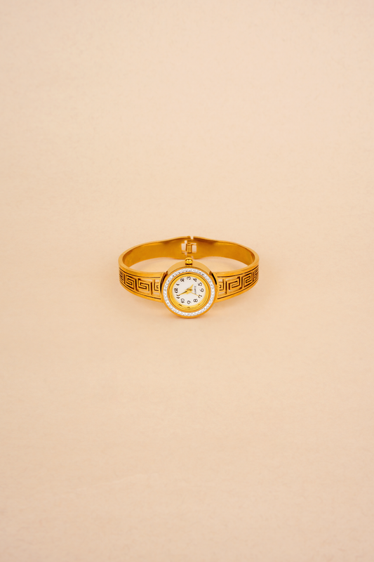 Sovereign Greco-Roman Watch Bracelet – Gold Plated Architectural Cuff Watch