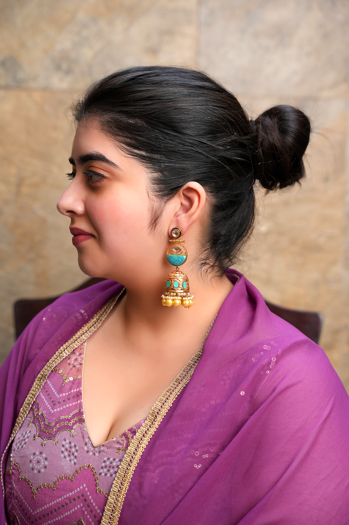 Imperial Turquoise Jhumka – Handcrafted 22 Karat Gold-Plated Statement Earrings with Pearl & Kundan Accents