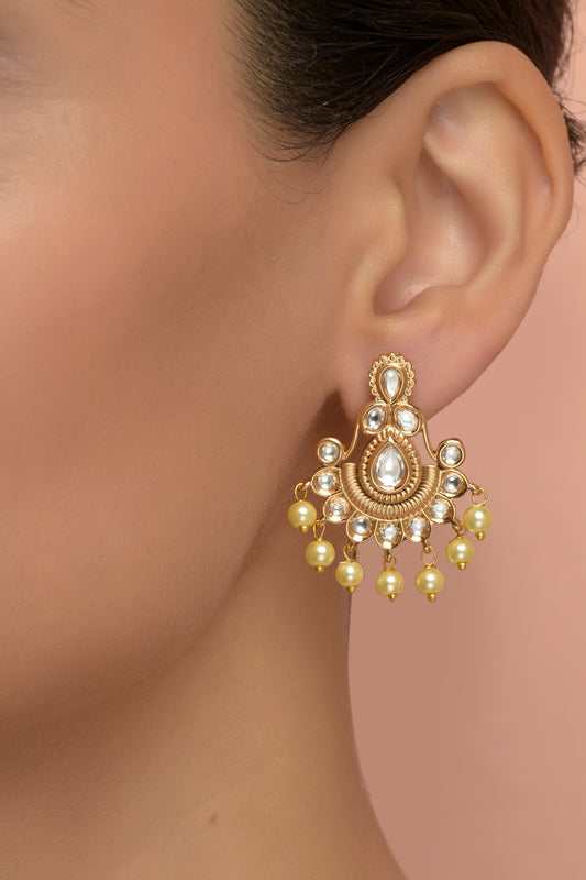 Ujjwala Mukta Chandbali | 22kt Matte-Gold Polki & Citrine-Hued Pearl Drop Earrings