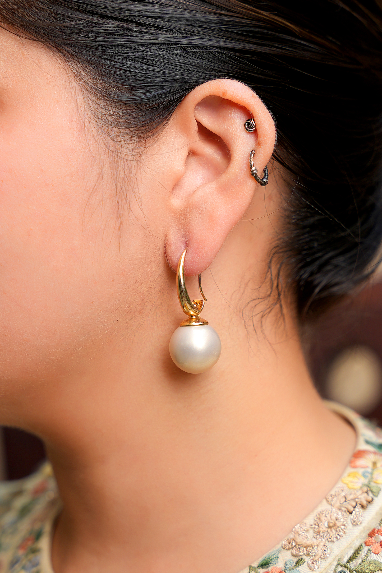 Soma Lunar Pearl Drops – Minimalist Antique Gold-Finished Statement Earrings