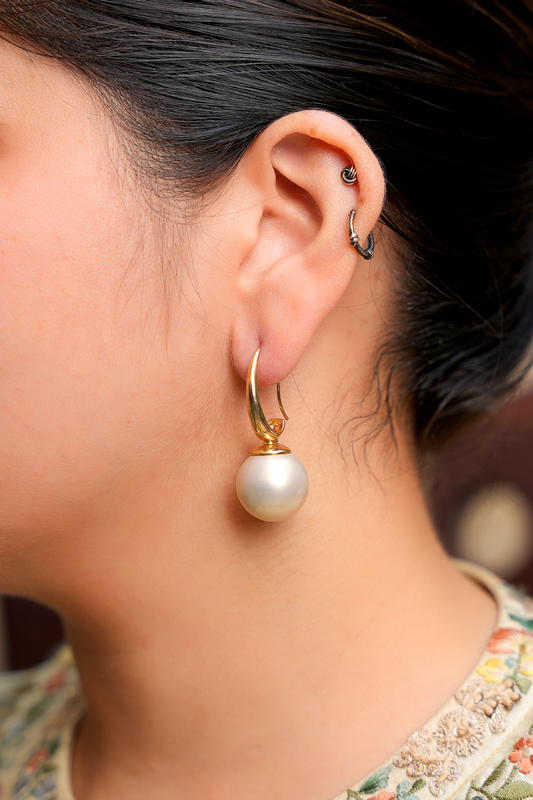 Soma Lunar Pearl Drops – Minimalist Antique Gold-Finished Statement Earrings