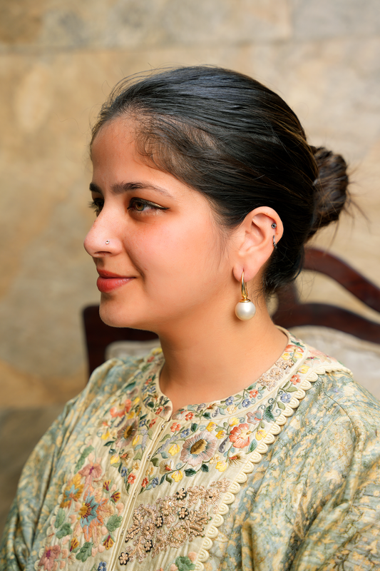 Soma Lunar Pearl Drops – Minimalist Antique Gold-Finished Statement Earrings