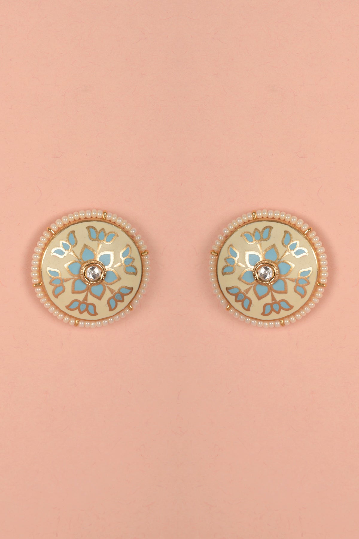 Koshala Lotus Enamel Stud | 22kt Gold-Plated Meenakari & Kundan Heritage Button Earrings
