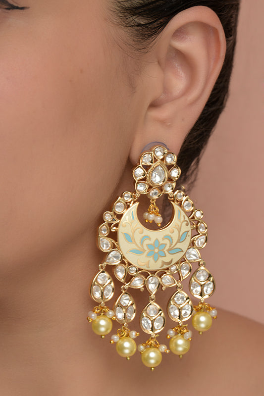 Nilaaya Meenakari Chandbali | Handcrafted 22kt Gold-Plated Kundan & Powder-Blue Enamel Earrings