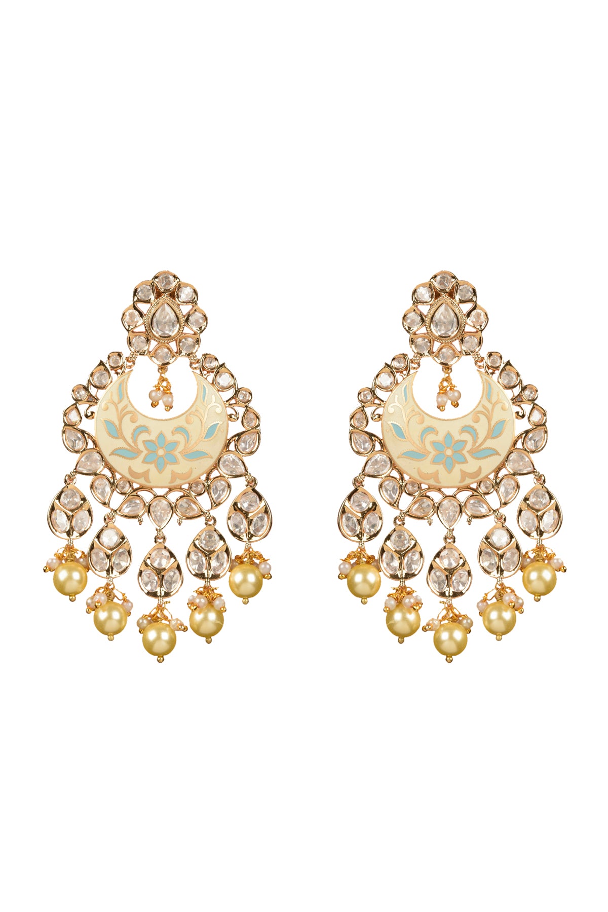 Nilaaya Meenakari Chandbali | Handcrafted 22kt Gold-Plated Kundan & Powder-Blue Enamel Earrings