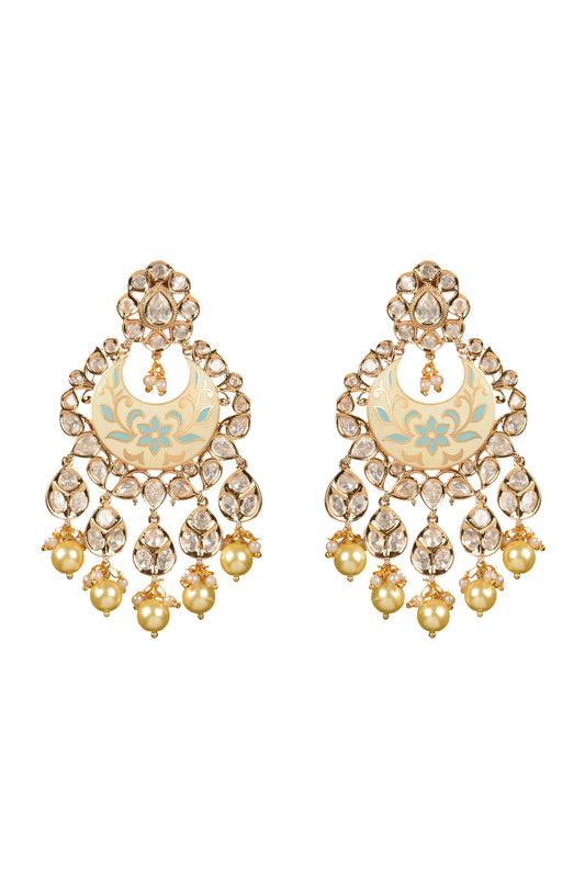 Nilaaya Meenakari Chandbali | Handcrafted 22kt Gold-Plated Kundan & Powder-Blue Enamel Earrings