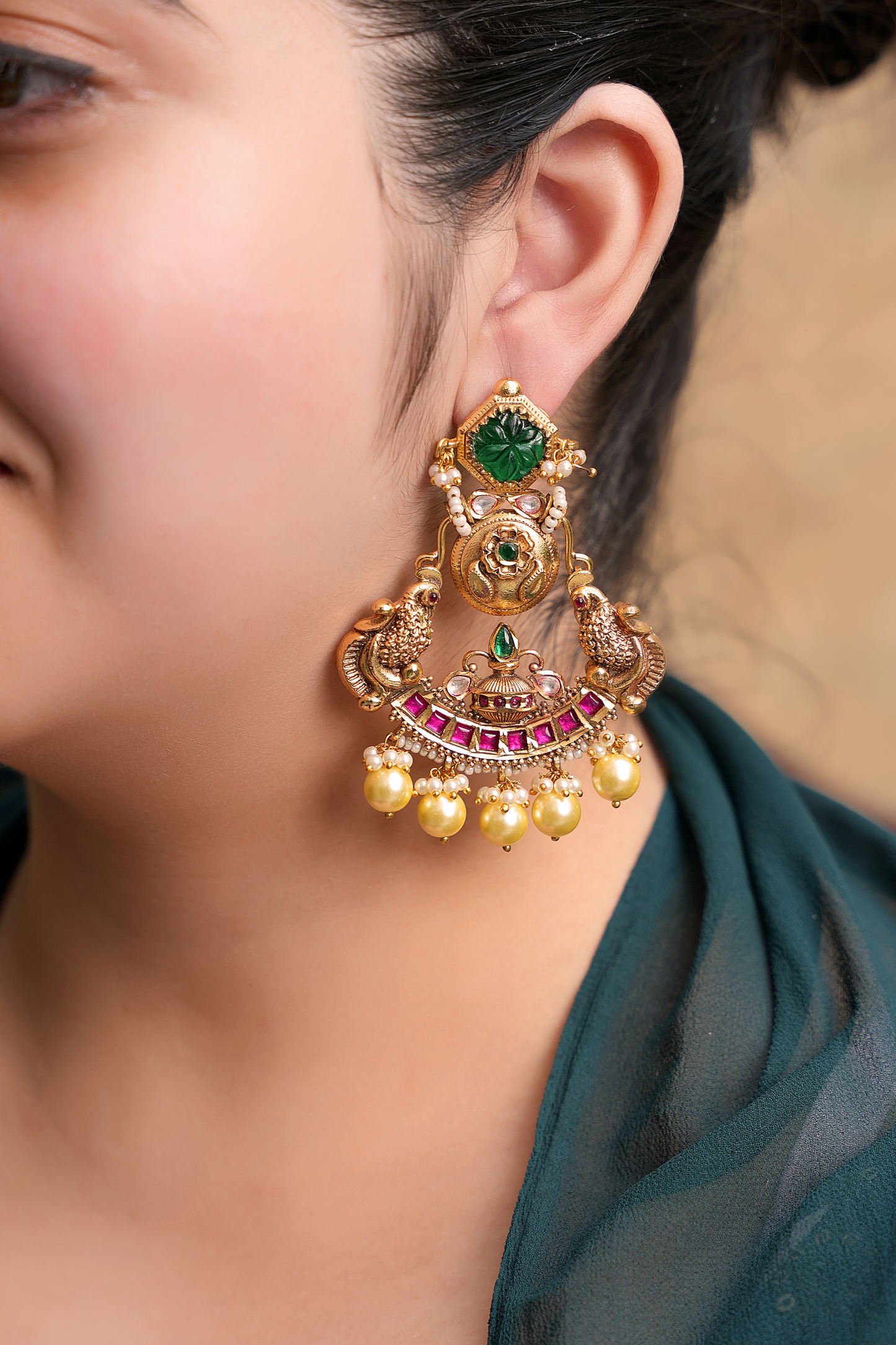 Imperial Peacock – Gold Plated Heritage Statement Earrings