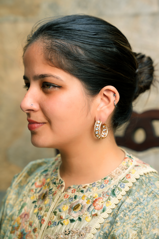 Kundan Polki Hoop Earrings – Gold Plated American Diamond Statement Hoops